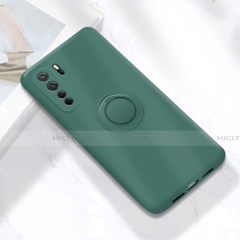 Custodia Silicone Ultra Sottile Morbida Cover con Magnetico Anello Supporto A01 per Huawei Nova 7 SE 5G Verde