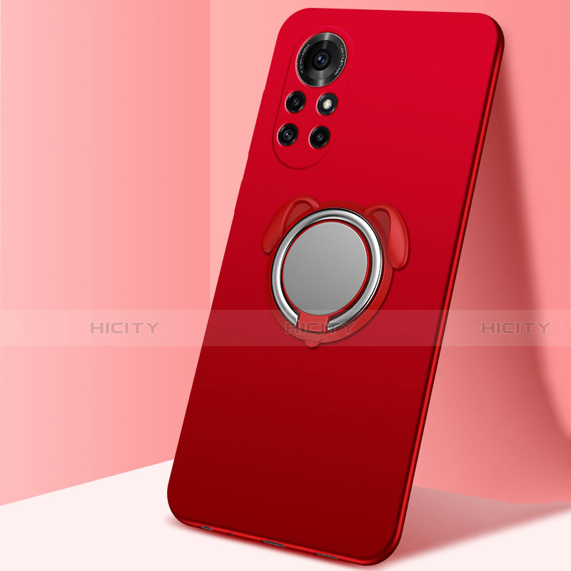 Custodia Silicone Ultra Sottile Morbida Cover con Magnetico Anello Supporto A01 per Huawei Nova 8 5G Rosso