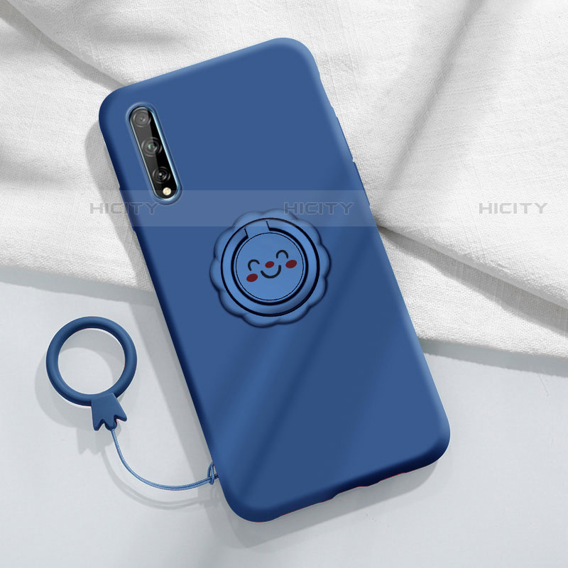 Custodia Silicone Ultra Sottile Morbida Cover con Magnetico Anello Supporto A01 per Huawei P smart S Blu