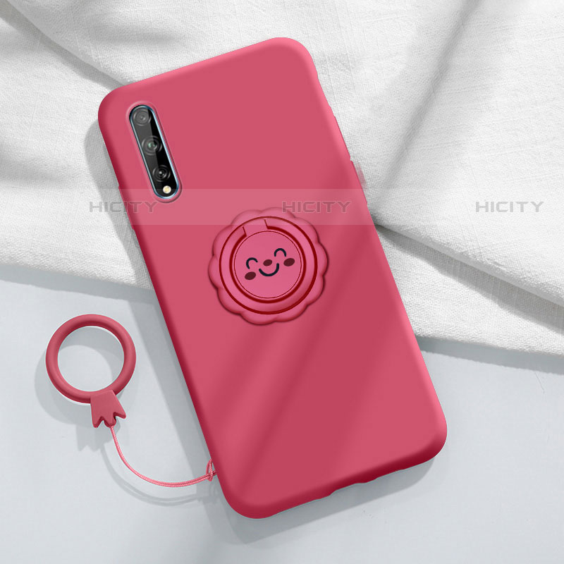 Custodia Silicone Ultra Sottile Morbida Cover con Magnetico Anello Supporto A01 per Huawei P smart S Rosso Rosa