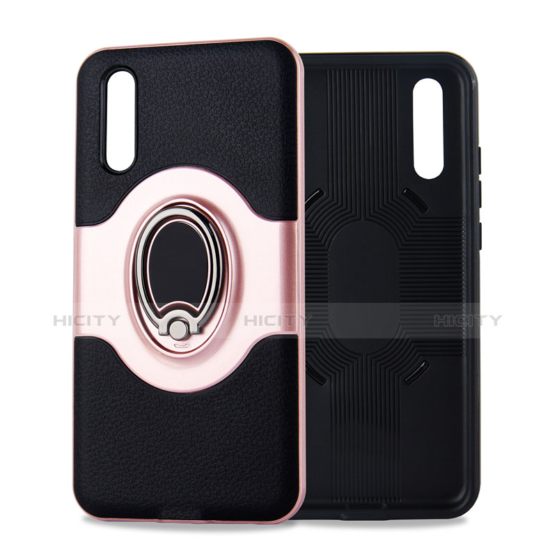 Custodia Silicone Ultra Sottile Morbida Cover con Magnetico Anello Supporto A01 per Huawei P20 Oro Rosa