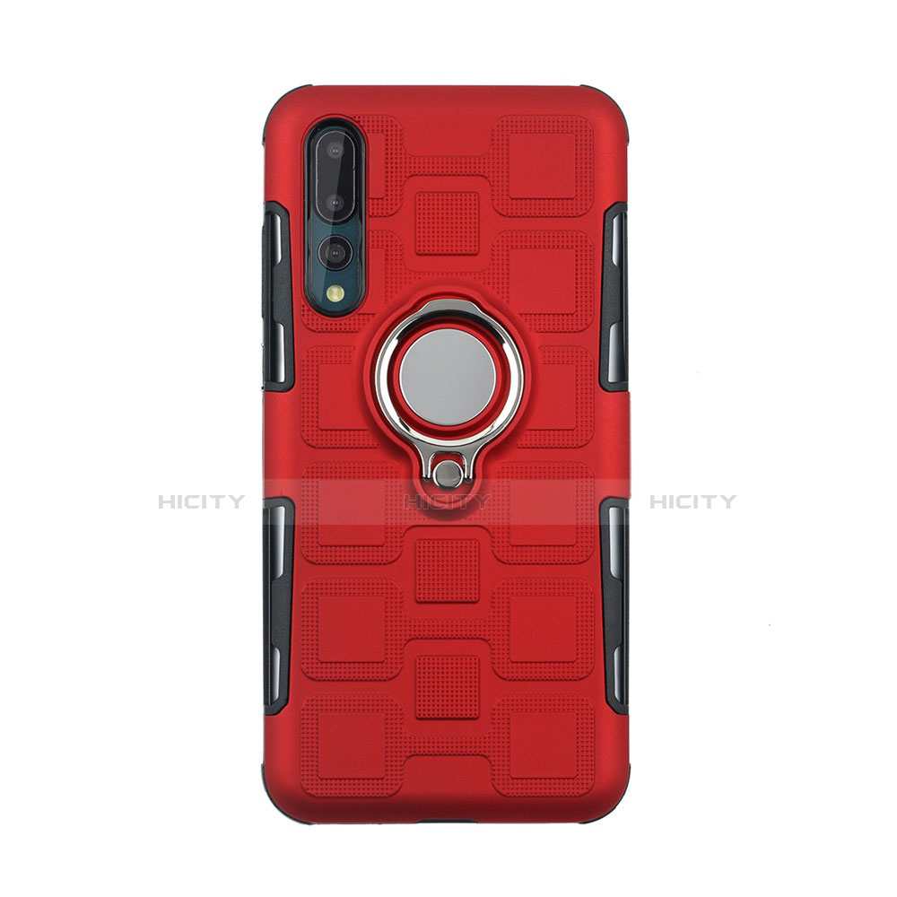 Custodia Silicone Ultra Sottile Morbida Cover con Magnetico Anello Supporto A01 per Huawei P20 Pro