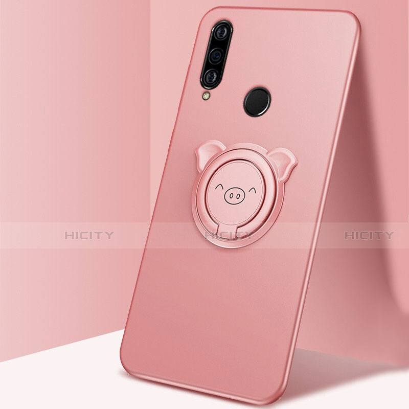 Custodia Silicone Ultra Sottile Morbida Cover con Magnetico Anello Supporto A01 per Huawei P30 Lite XL Oro Rosa