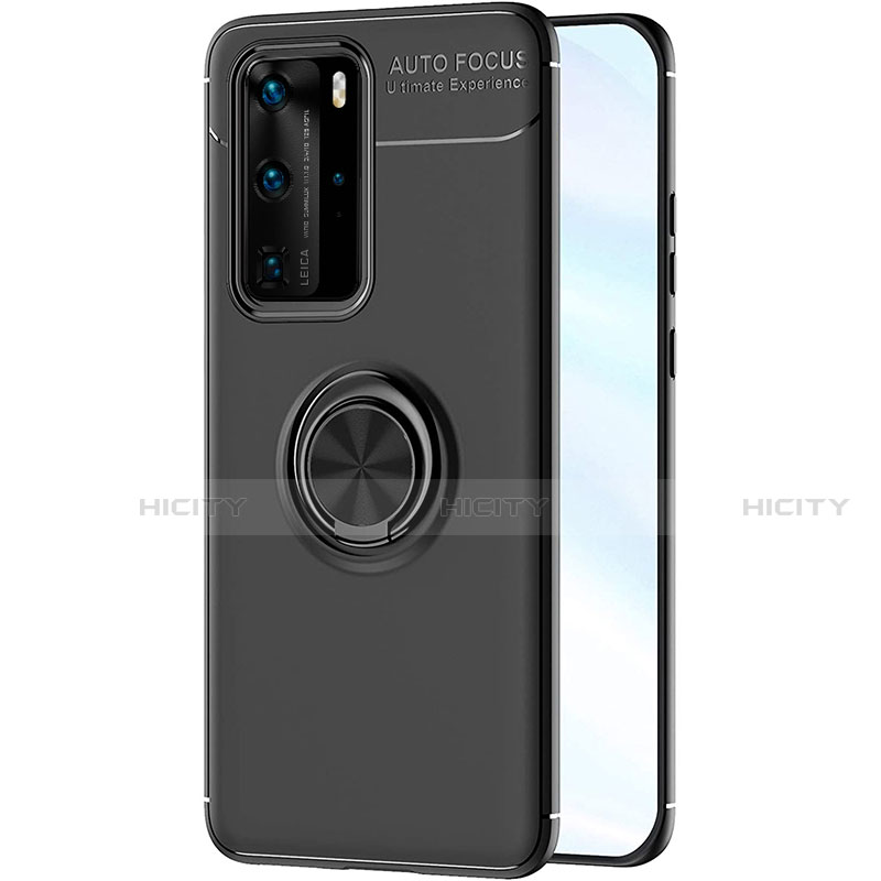 Custodia Silicone Ultra Sottile Morbida Cover con Magnetico Anello Supporto A01 per Huawei P40 Pro Nero