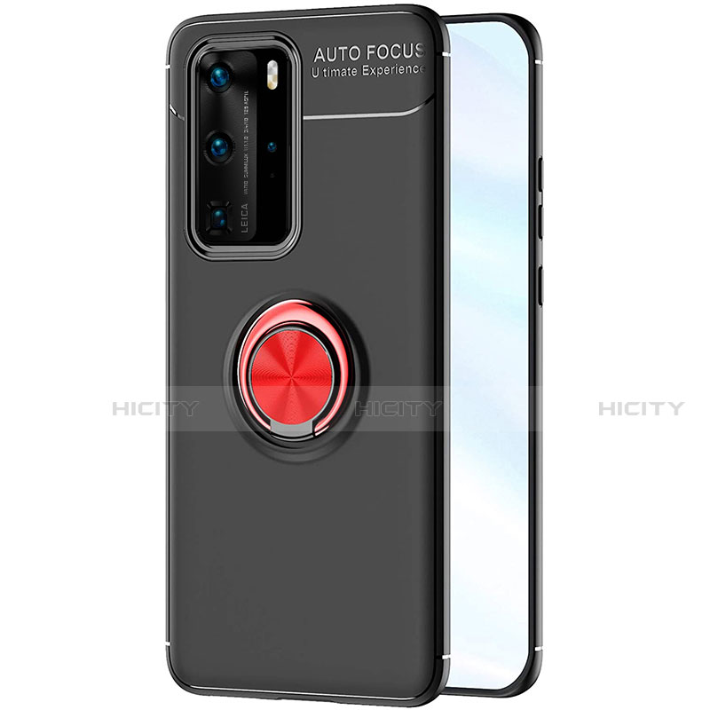 Custodia Silicone Ultra Sottile Morbida Cover con Magnetico Anello Supporto A01 per Huawei P40 Pro Rosso e Nero