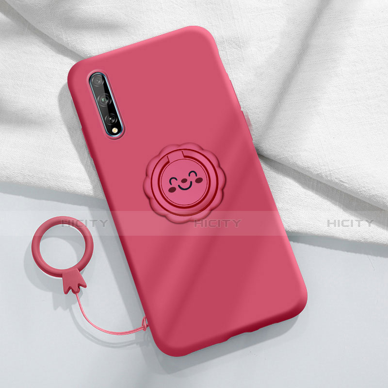 Custodia Silicone Ultra Sottile Morbida Cover con Magnetico Anello Supporto A01 per Huawei Y8p