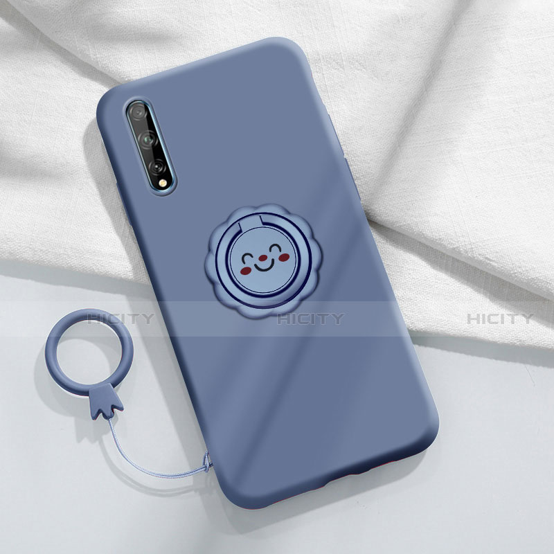 Custodia Silicone Ultra Sottile Morbida Cover con Magnetico Anello Supporto A01 per Huawei Y8p Grigio