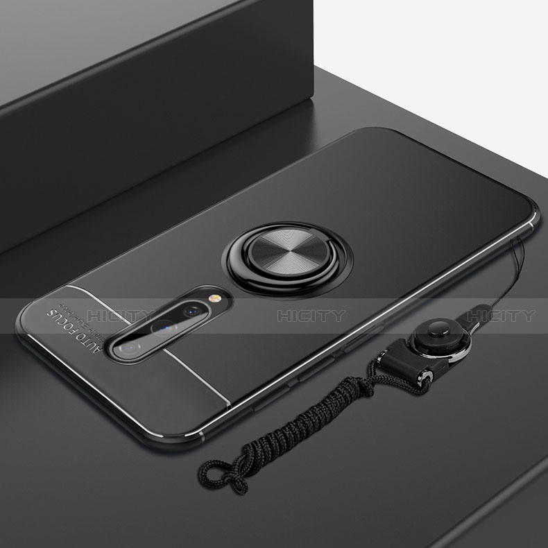 Custodia Silicone Ultra Sottile Morbida Cover con Magnetico Anello Supporto A01 per OnePlus 8 Nero