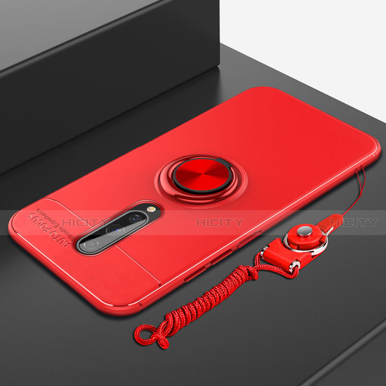 Custodia Silicone Ultra Sottile Morbida Cover con Magnetico Anello Supporto A01 per OnePlus 8 Rosso