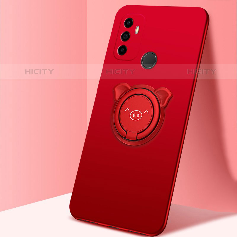 Custodia Silicone Ultra Sottile Morbida Cover con Magnetico Anello Supporto A01 per Oppo A11s Rosso