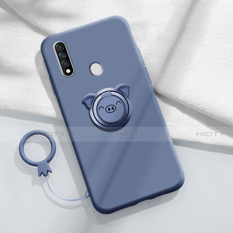 Custodia Silicone Ultra Sottile Morbida Cover con Magnetico Anello Supporto A01 per Oppo A31 Grigio