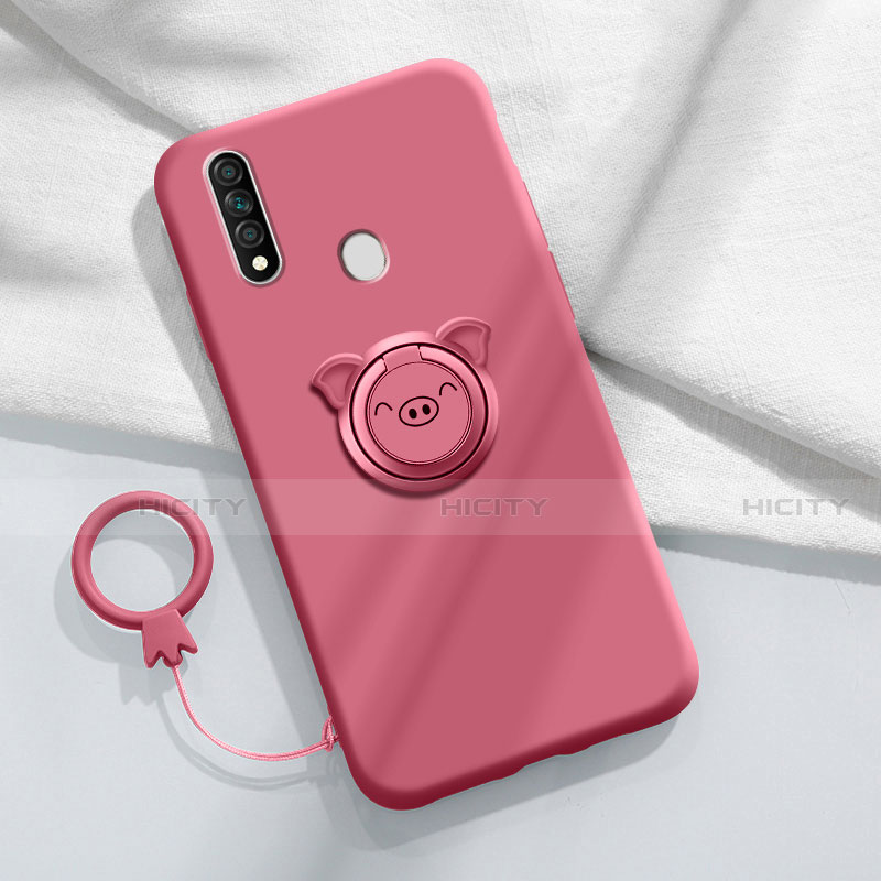 Custodia Silicone Ultra Sottile Morbida Cover con Magnetico Anello Supporto A01 per Oppo A31 Rosso Rosa