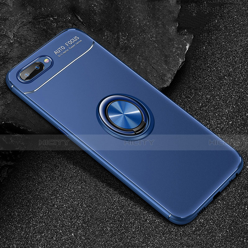 Custodia Silicone Ultra Sottile Morbida Cover con Magnetico Anello Supporto A01 per Oppo A5 Blu