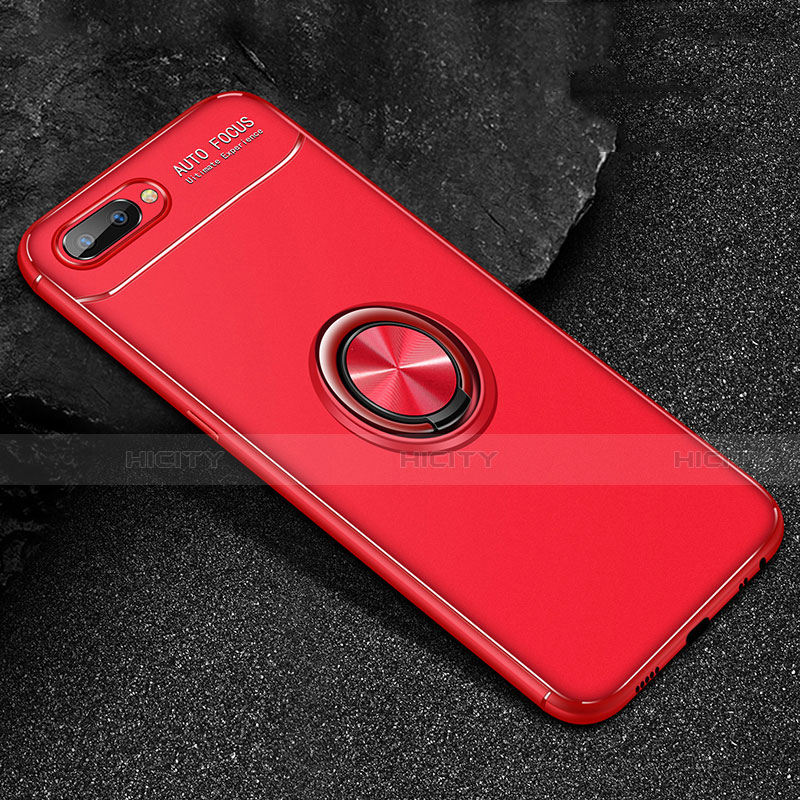 Custodia Silicone Ultra Sottile Morbida Cover con Magnetico Anello Supporto A01 per Oppo A5 Rosso