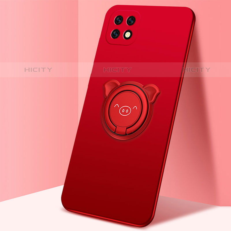 Custodia Silicone Ultra Sottile Morbida Cover con Magnetico Anello Supporto A01 per Oppo A53 5G Rosso