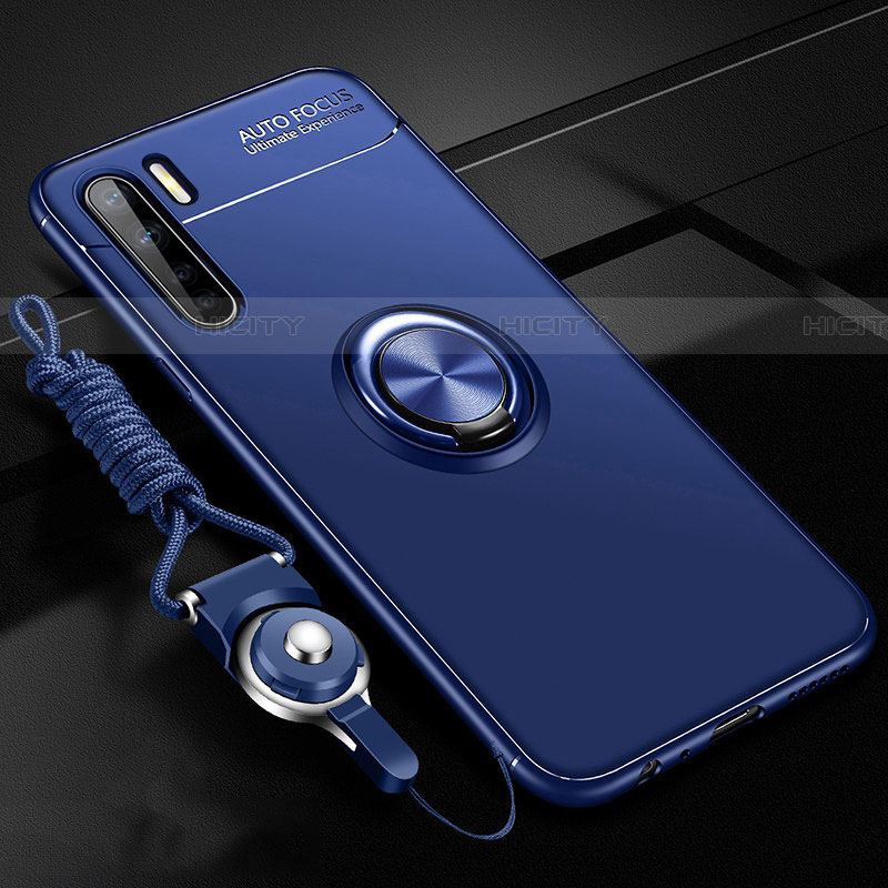 Custodia Silicone Ultra Sottile Morbida Cover con Magnetico Anello Supporto A01 per Oppo A91 Blu