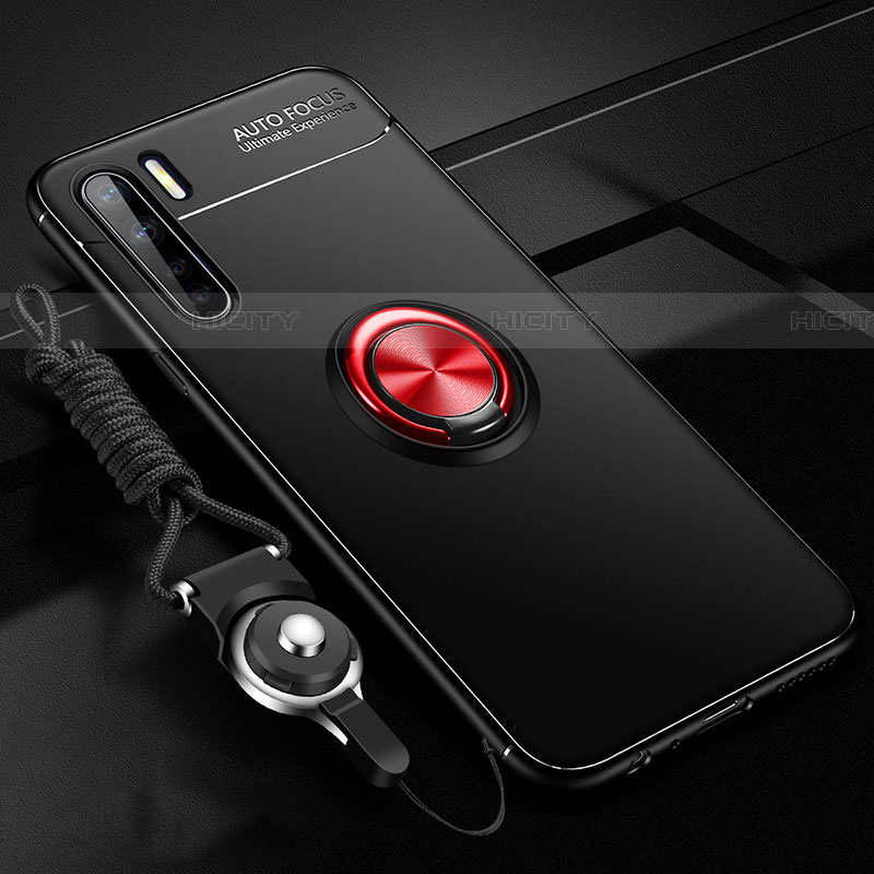 Custodia Silicone Ultra Sottile Morbida Cover con Magnetico Anello Supporto A01 per Oppo A91 Rosso e Nero