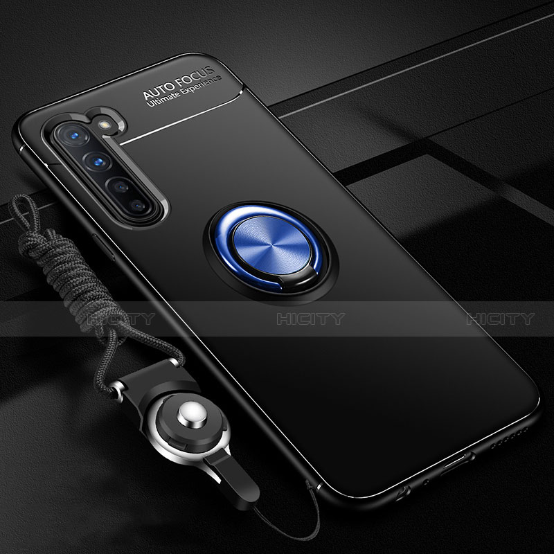 Custodia Silicone Ultra Sottile Morbida Cover con Magnetico Anello Supporto A01 per Oppo F15 Blu e Nero