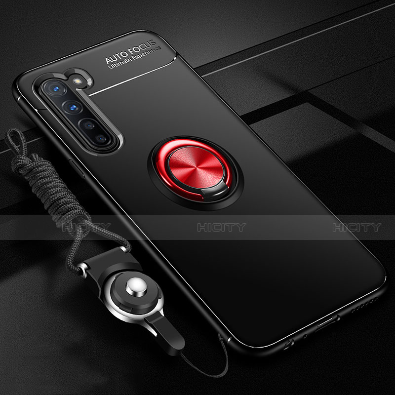 Custodia Silicone Ultra Sottile Morbida Cover con Magnetico Anello Supporto A01 per Oppo F15 Rosso e Nero