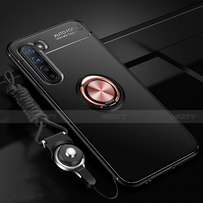 Custodia Silicone Ultra Sottile Morbida Cover con Magnetico Anello Supporto A01 per Oppo K7 5G Oro e Nero