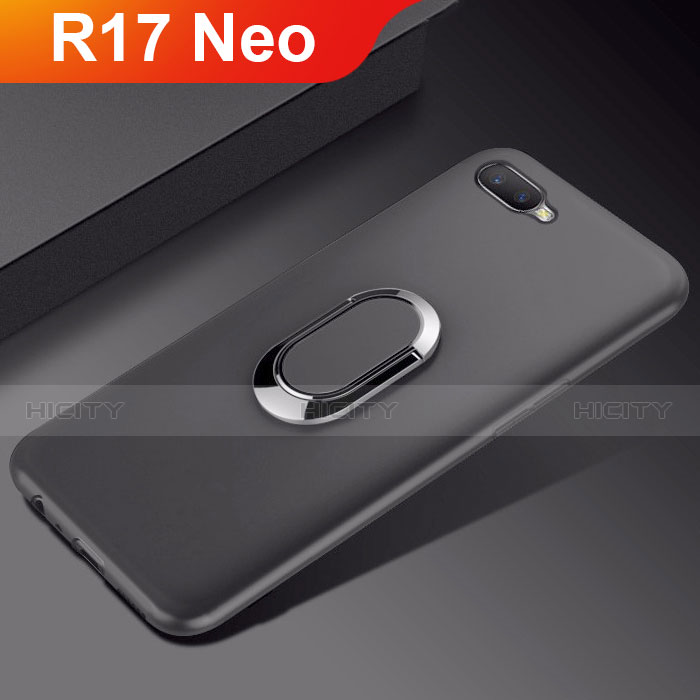 Custodia Silicone Ultra Sottile Morbida Cover con Magnetico Anello Supporto A01 per Oppo R17 Neo Nero