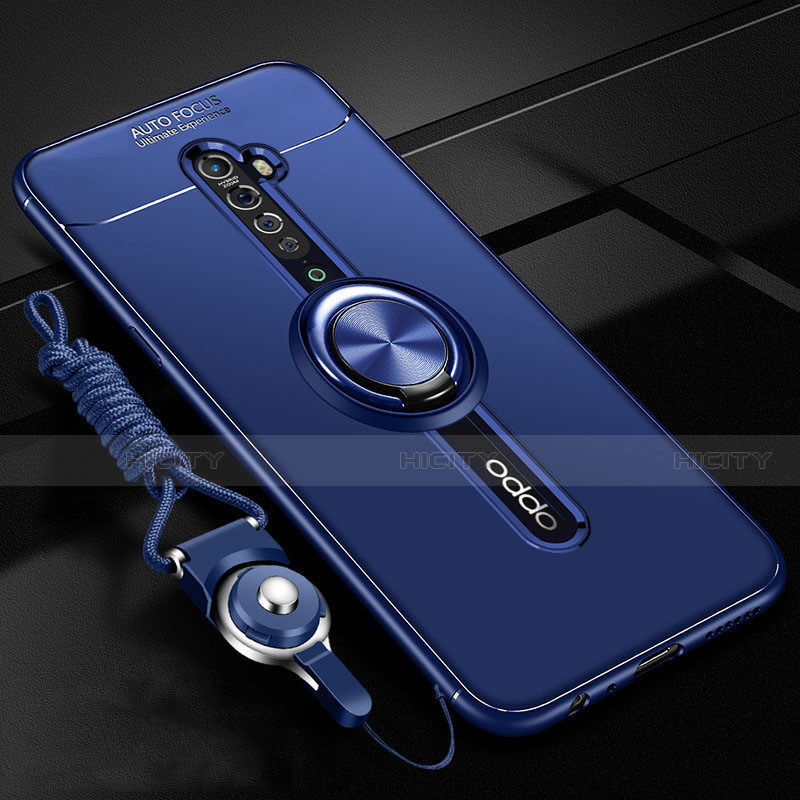 Custodia Silicone Ultra Sottile Morbida Cover con Magnetico Anello Supporto A01 per Oppo Reno2 Blu