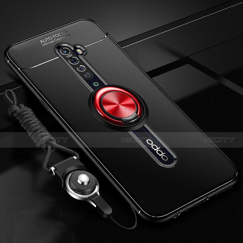 Custodia Silicone Ultra Sottile Morbida Cover con Magnetico Anello Supporto A01 per Oppo Reno2 Rosso e Nero