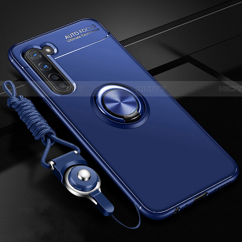 Custodia Silicone Ultra Sottile Morbida Cover con Magnetico Anello Supporto A01 per Oppo Reno3 Blu