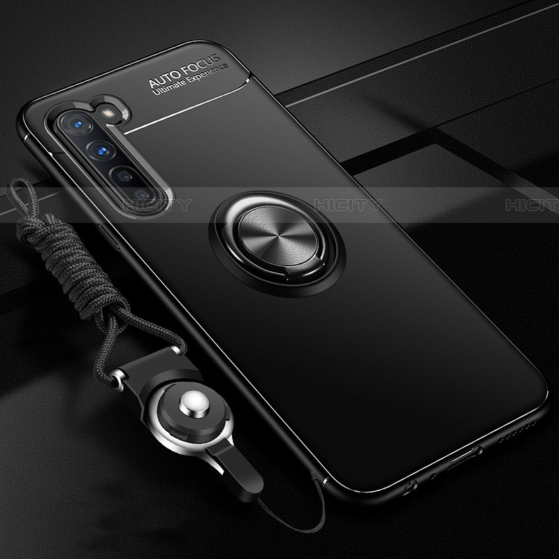 Custodia Silicone Ultra Sottile Morbida Cover con Magnetico Anello Supporto A01 per Oppo Reno3 Nero