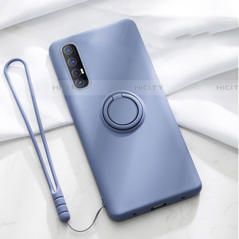 Custodia Silicone Ultra Sottile Morbida Cover con Magnetico Anello Supporto A01 per Oppo Reno3 Pro Grigio