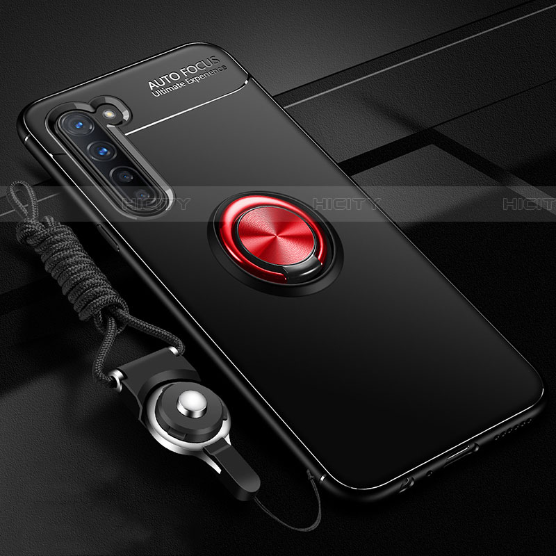 Custodia Silicone Ultra Sottile Morbida Cover con Magnetico Anello Supporto A01 per Oppo Reno3 Rosso e Nero