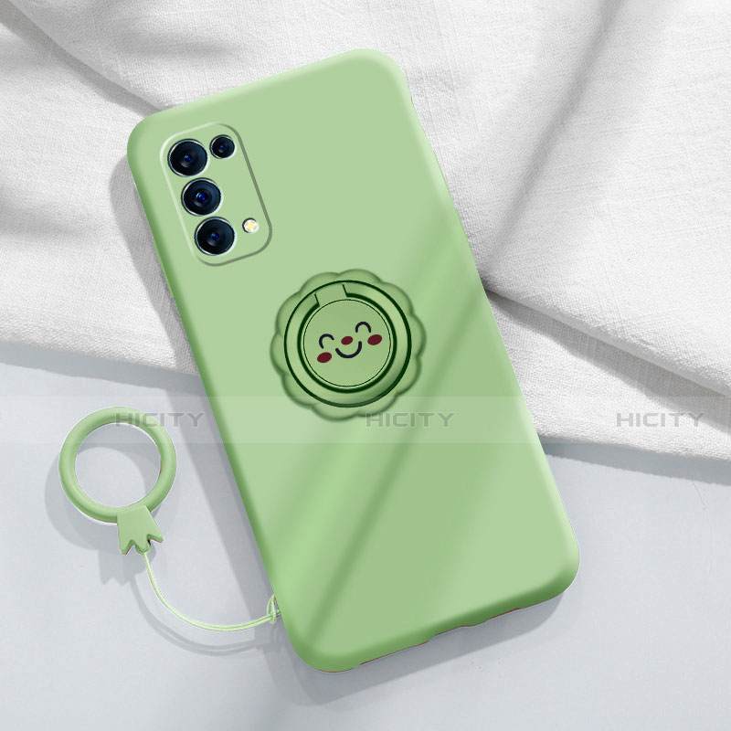 Custodia Silicone Ultra Sottile Morbida Cover con Magnetico Anello Supporto A01 per Oppo Reno5 Pro 5G Verde Pastello