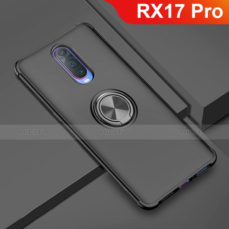 Custodia Silicone Ultra Sottile Morbida Cover con Magnetico Anello Supporto A01 per Oppo RX17 Pro Nero