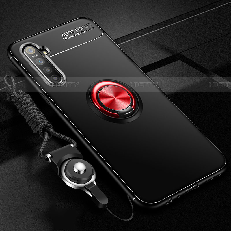 Custodia Silicone Ultra Sottile Morbida Cover con Magnetico Anello Supporto A01 per Realme X2 Rosso e Nero