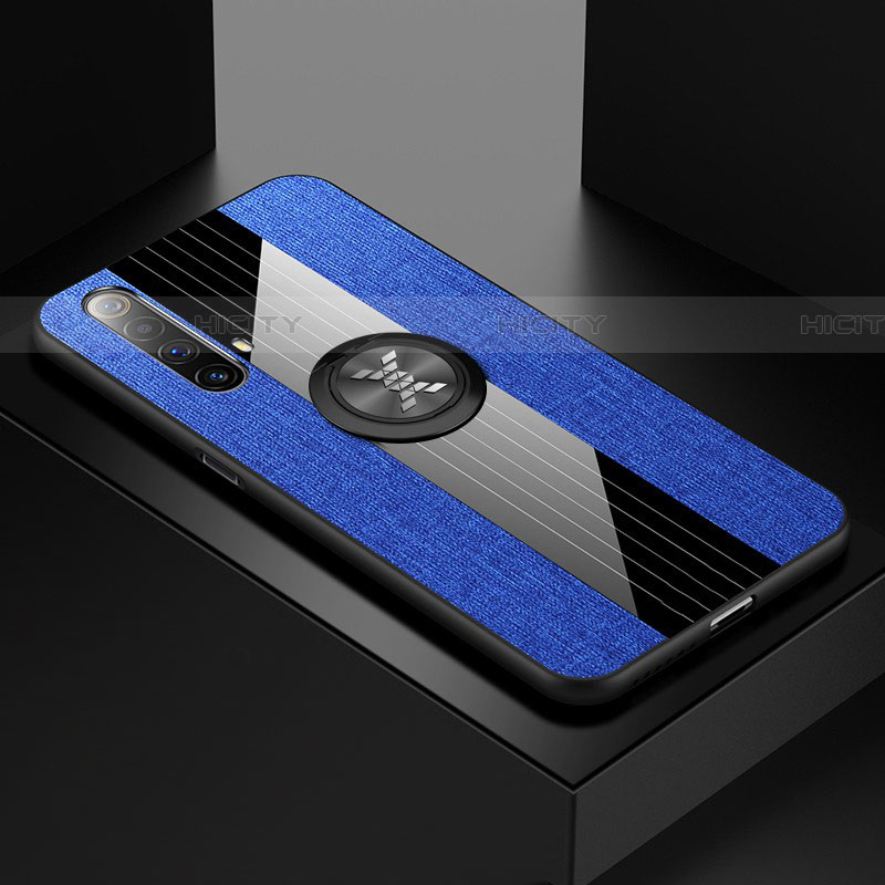 Custodia Silicone Ultra Sottile Morbida Cover con Magnetico Anello Supporto A01 per Realme X50t 5G Blu