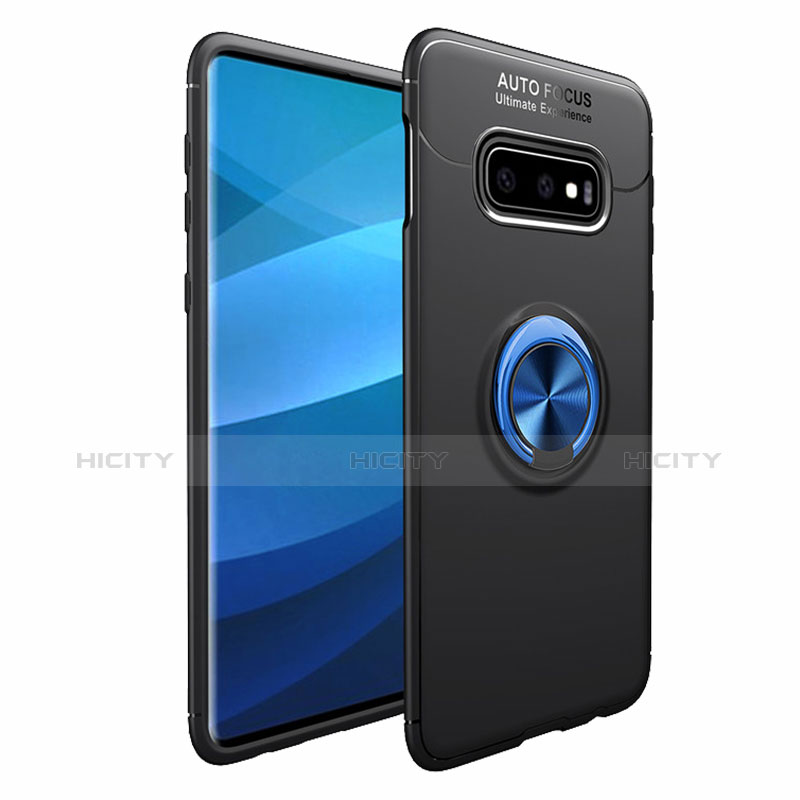 Custodia Silicone Ultra Sottile Morbida Cover con Magnetico Anello Supporto A01 per Samsung Galaxy S10 Plus Blu e Nero