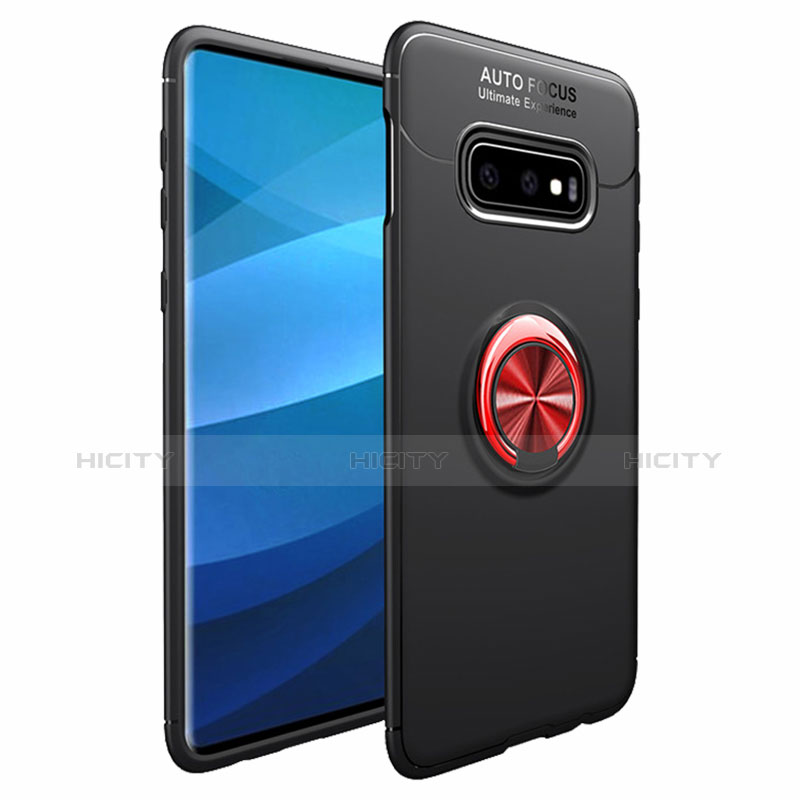 Custodia Silicone Ultra Sottile Morbida Cover con Magnetico Anello Supporto A01 per Samsung Galaxy S10 Rosso e Nero