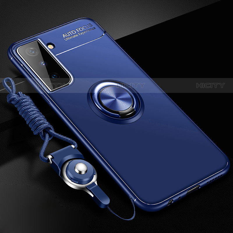 Custodia Silicone Ultra Sottile Morbida Cover con Magnetico Anello Supporto A01 per Samsung Galaxy S21 Plus 5G Blu