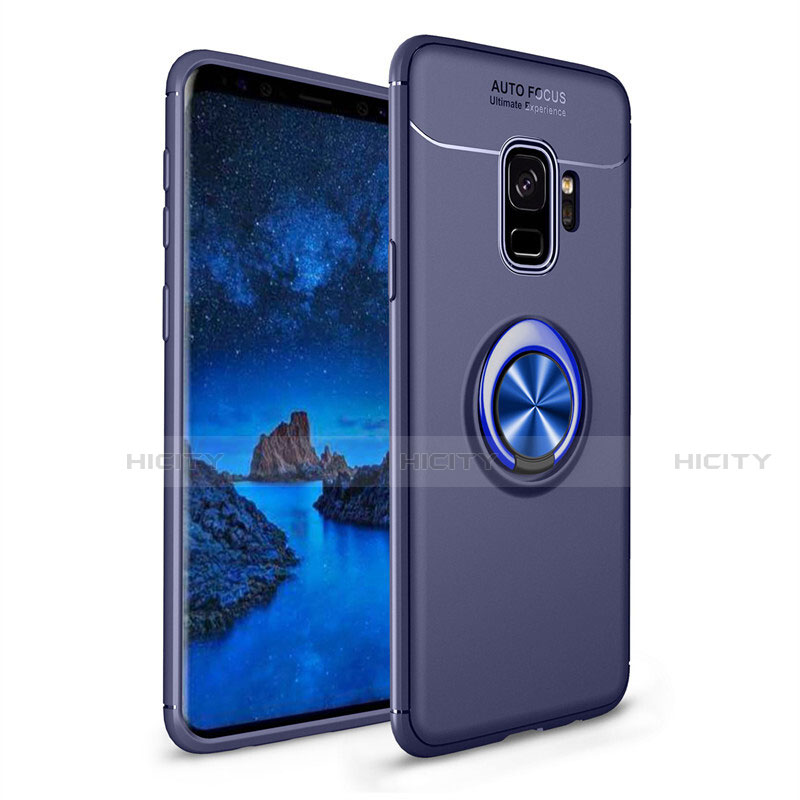 Custodia Silicone Ultra Sottile Morbida Cover con Magnetico Anello Supporto A01 per Samsung Galaxy S9 Blu