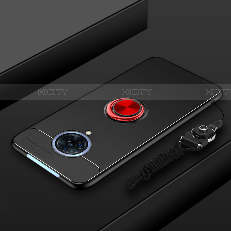 Custodia Silicone Ultra Sottile Morbida Cover con Magnetico Anello Supporto A01 per Vivo Nex 3 5G Rosso e Nero