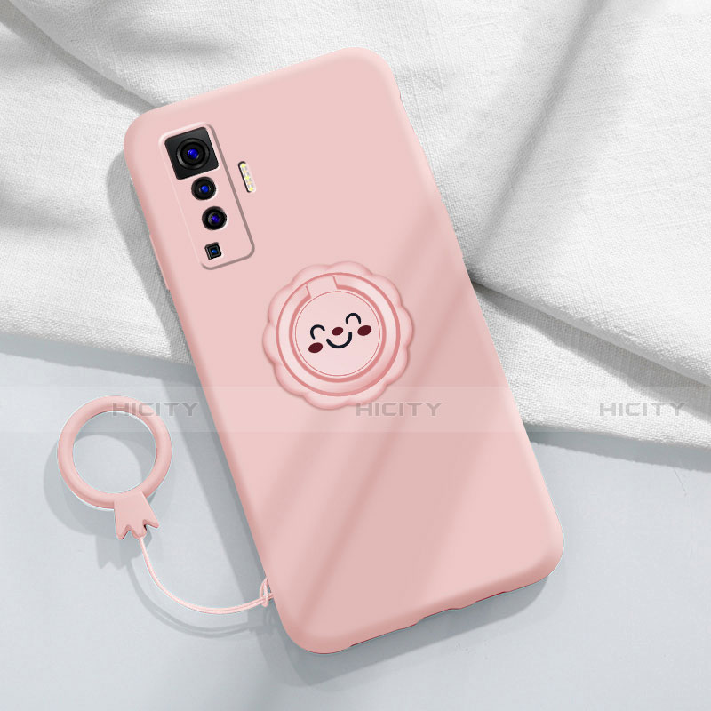 Custodia Silicone Ultra Sottile Morbida Cover con Magnetico Anello Supporto A01 per Vivo X50 5G Rosa