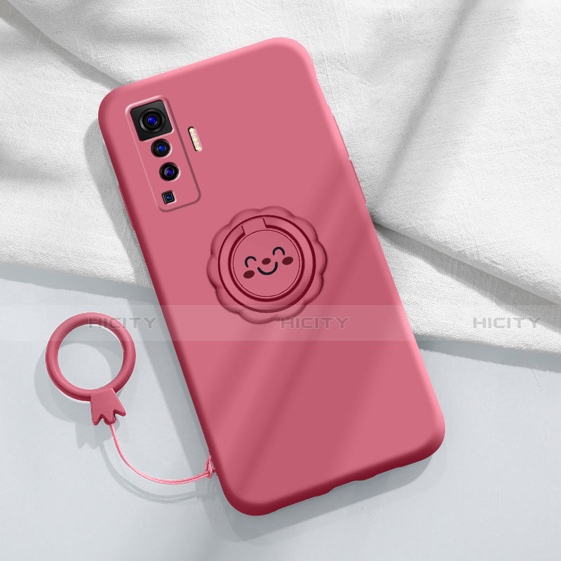 Custodia Silicone Ultra Sottile Morbida Cover con Magnetico Anello Supporto A01 per Vivo X50 5G Rosso Rosa