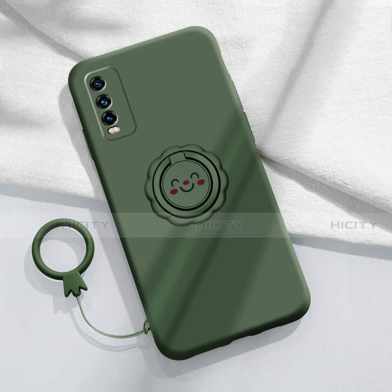 Custodia Silicone Ultra Sottile Morbida Cover con Magnetico Anello Supporto A01 per Vivo Y12s Verde Notte