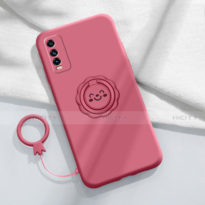 Custodia Silicone Ultra Sottile Morbida Cover con Magnetico Anello Supporto A01 per Vivo Y20i India Rosso Rosa