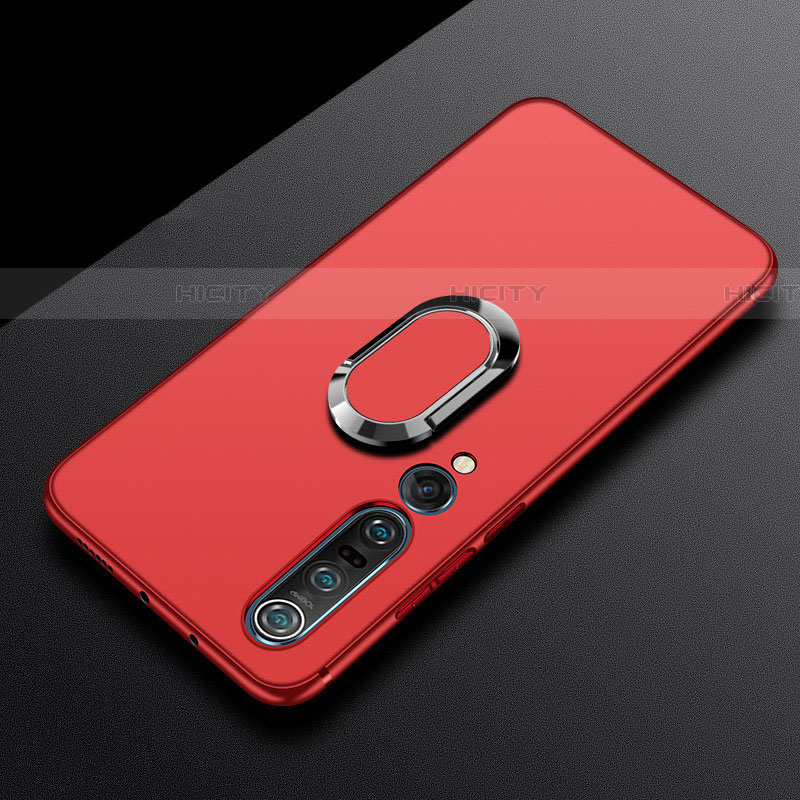 Custodia Silicone Ultra Sottile Morbida Cover con Magnetico Anello Supporto A01 per Xiaomi Mi 10 Pro Rosso