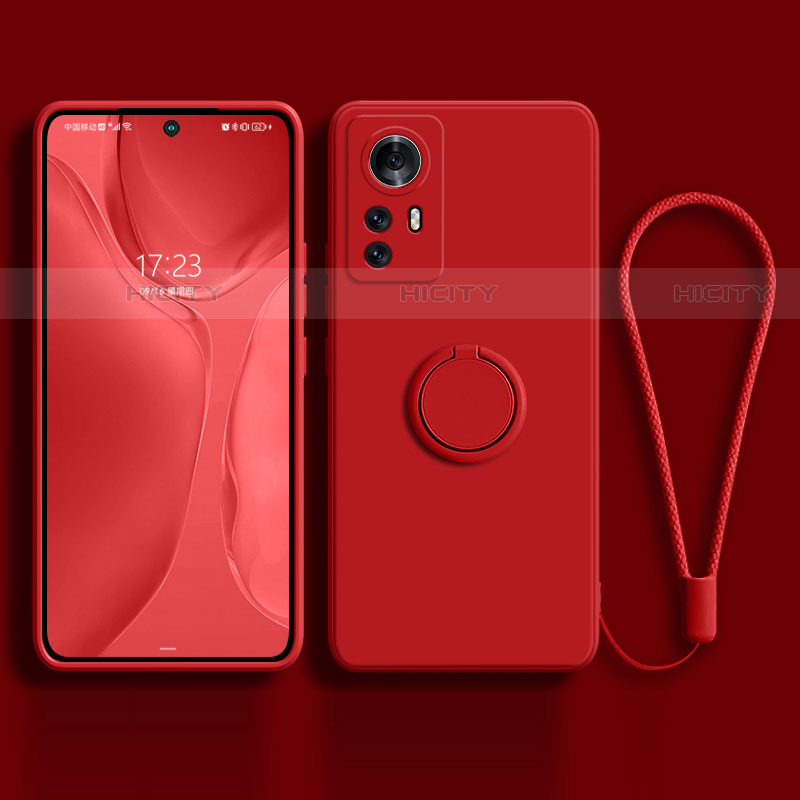 Custodia Silicone Ultra Sottile Morbida Cover con Magnetico Anello Supporto A01 per Xiaomi Mi 12X 5G Rosso