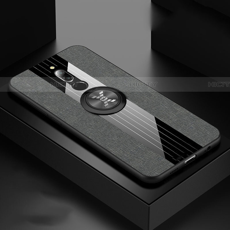 Custodia Silicone Ultra Sottile Morbida Cover con Magnetico Anello Supporto A01 per Xiaomi Redmi 8 Grigio Scuro