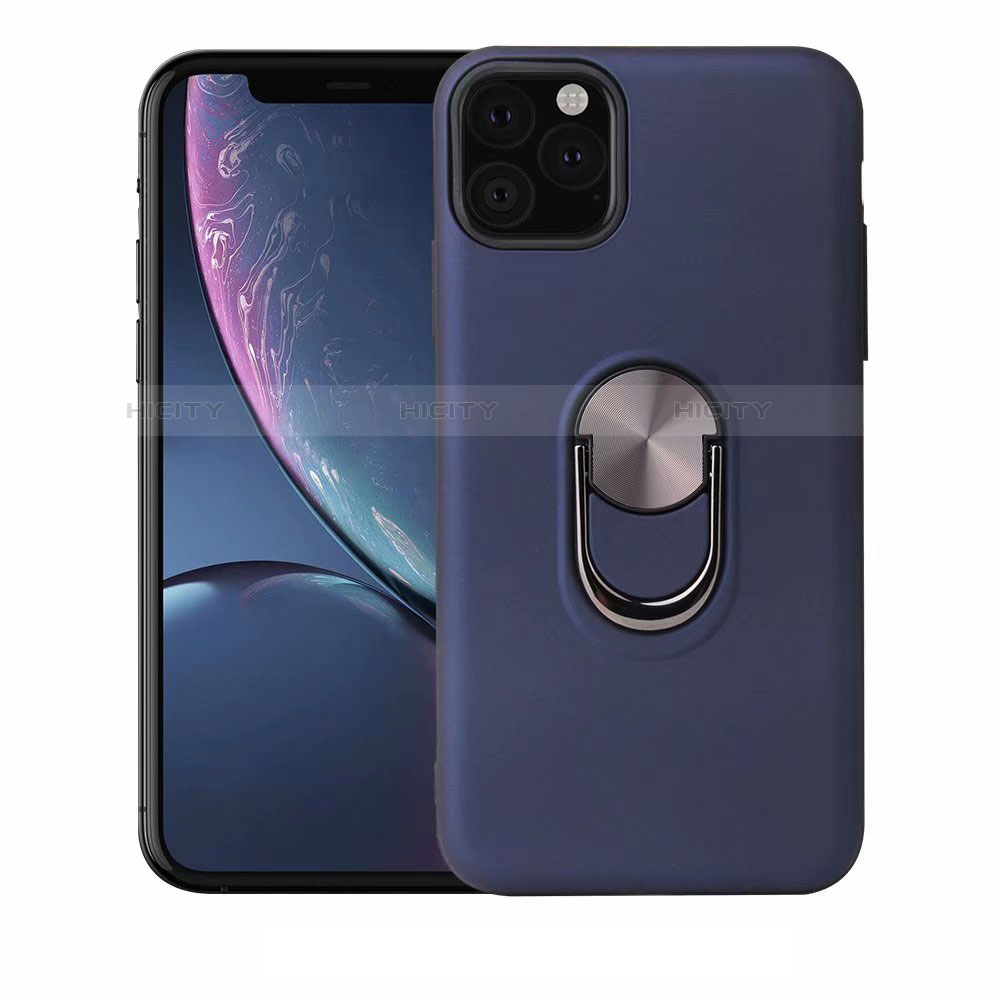 Custodia Silicone Ultra Sottile Morbida Cover con Magnetico Anello Supporto A02 per Apple iPhone 11 Pro Max Blu