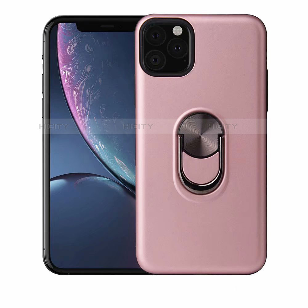 Custodia Silicone Ultra Sottile Morbida Cover con Magnetico Anello Supporto A02 per Apple iPhone 11 Pro Oro Rosa