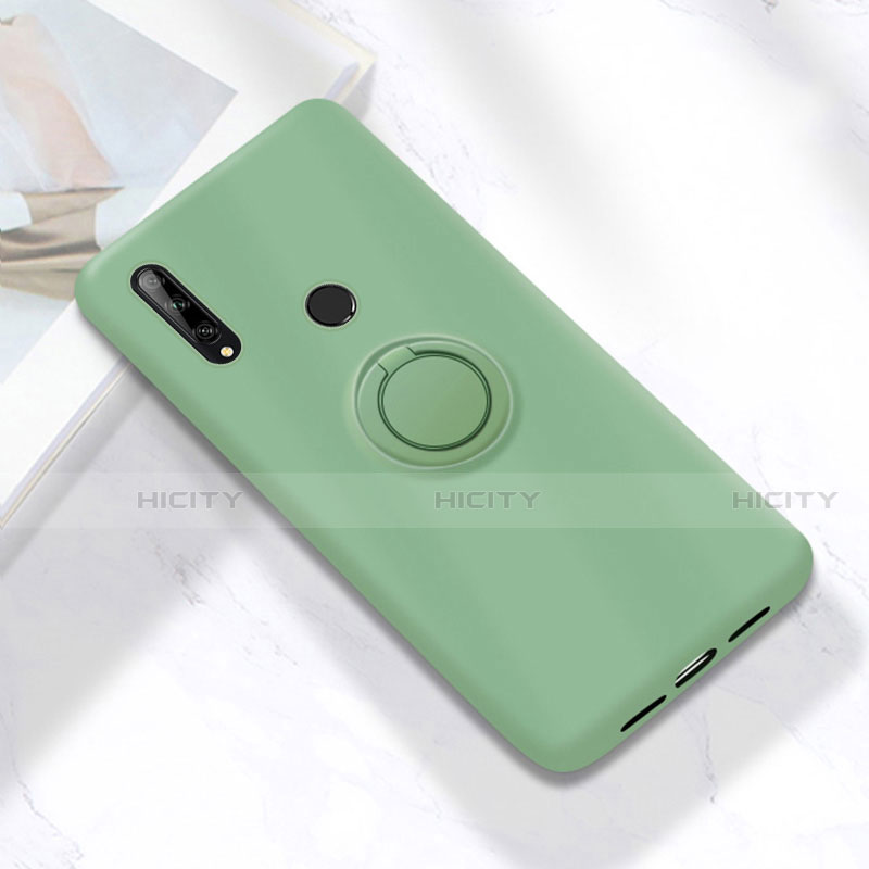 Custodia Silicone Ultra Sottile Morbida Cover con Magnetico Anello Supporto A02 per Huawei Enjoy 10 Plus Ciano